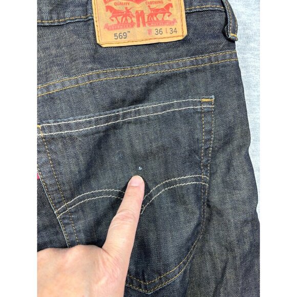 Levis 569 Loose Straight Jeans Dark Wash Sz 36x34.  - Actual 39x32 - Picture 6 of 8
